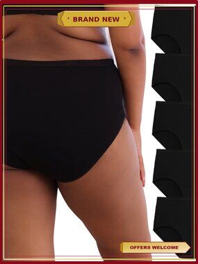 Plus Size High Waisted Briefs Cotton Panties 5 Pack Women Underwear